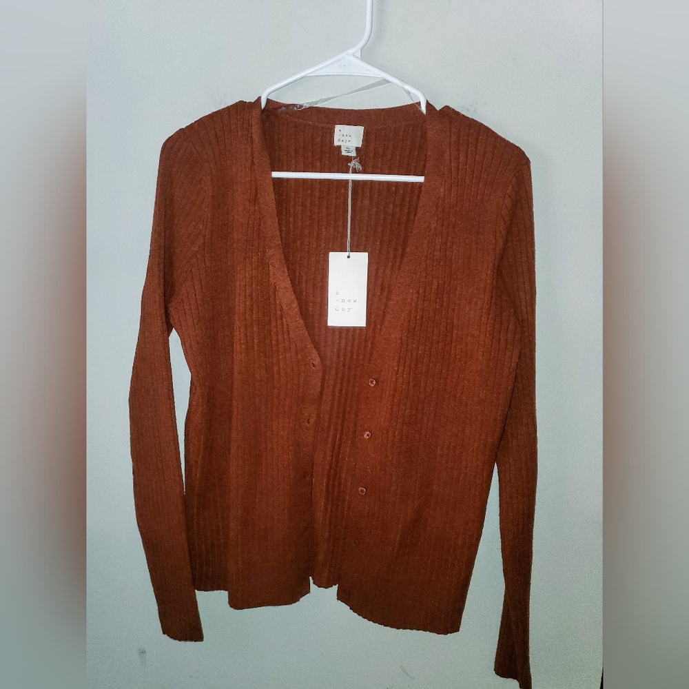 A New Day Brown Cardigan Sweater with Ribbed Details